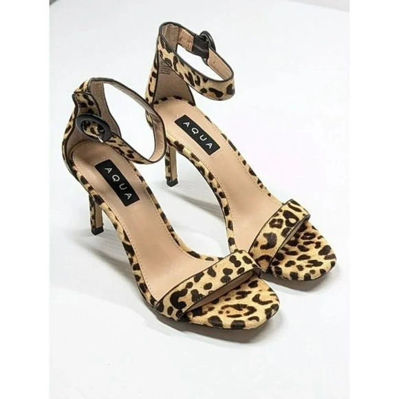 Aqua Women's Seven Leopard Print Calf Hair High-Heel Sandals Size 7 (MSRP $119) - Picture 3 of 8